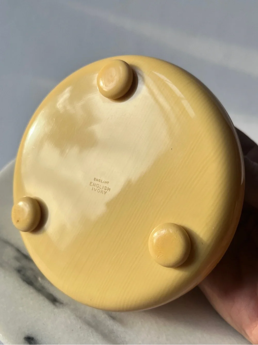 English Vanity Footed Celluloid Powder Box Jar Vintage 1920's